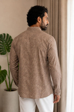 Mens Mauve Printed Linen Short Kurta (ACB2331)