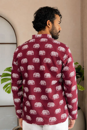 Mens Pink Printed Linen Short Kurta (ACB2346)