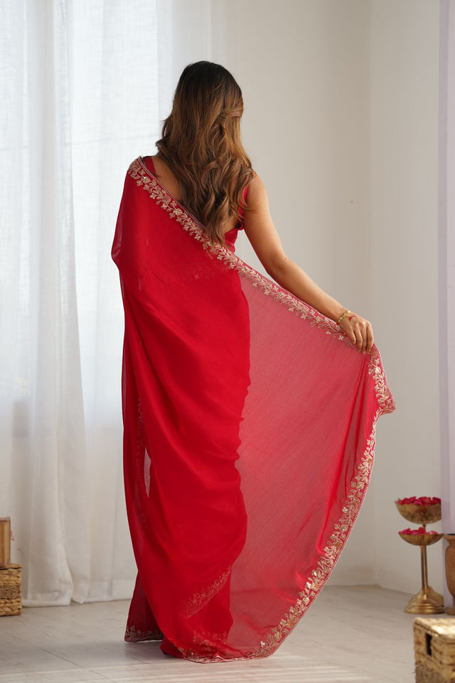 Pink Solid with Floral Embroidered Border Silk Saree (ACB2358)