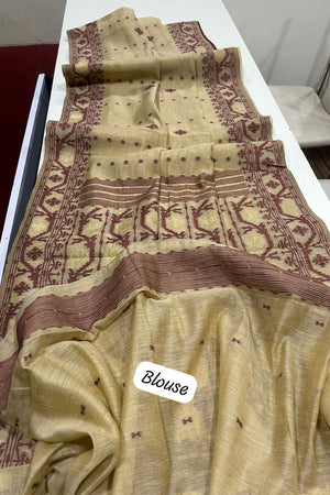 Beige Woven Cotton Saree (ACB2362)