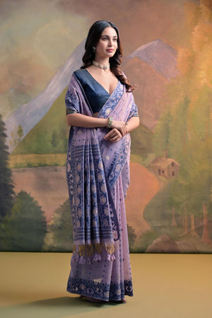 Lavender Woven Cotton Saree (ACB2363)