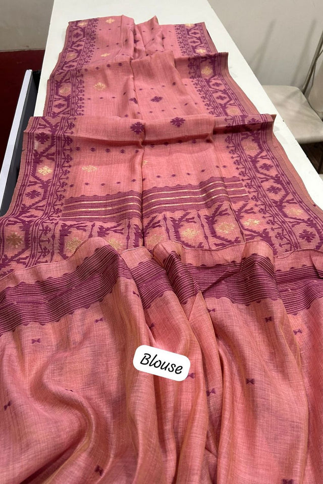 Pink Woven Cotton Saree (ACB2364)
