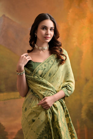 Green Woven Cotton Saree (ACB2365)