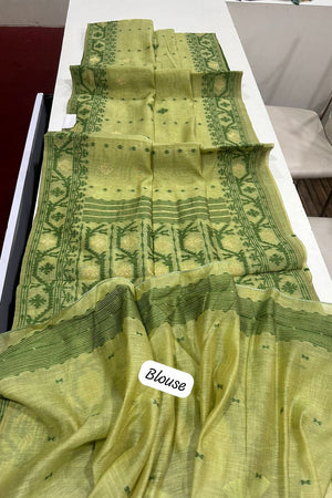 Green Woven Cotton Saree (ACB2365)