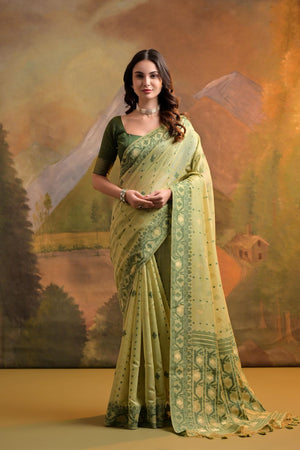 Green Woven Cotton Saree (ACB2365)