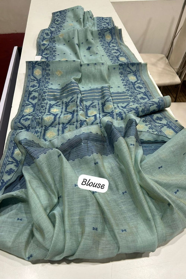 Sea Green Woven Cotton Saree (ACB2366)