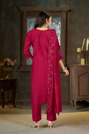 Pink Sequin with Floral Embroidered Silk Straight Cut Suits (ACB2420)