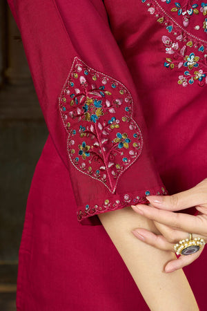 Pink Sequin with Floral Embroidered Silk Straight Cut Suits (ACB2420)