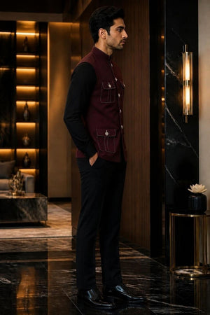 Mens Maroon Solid Silk Koti (Jacket Only) (ACB2435)