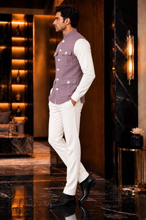 Mens Purple Solid Silk Koti (Jacket Only) (ACB2436)