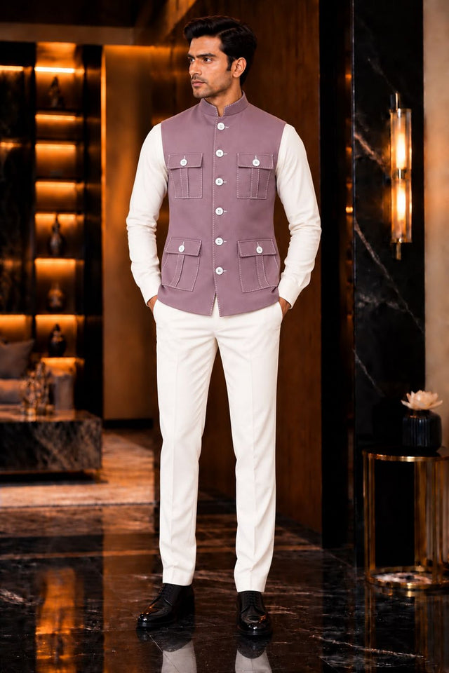 Mens Purple Solid Silk Koti (Jacket Only) (ACB2436)