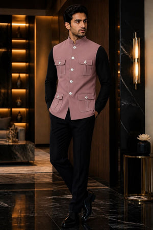 Mens Pink Solid Silk Koti (Jacket Only) (ACB2439)
