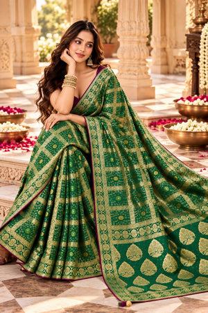 Green Zari Woven with Bandhani Print Satin Silk Saree (ACB2441)
