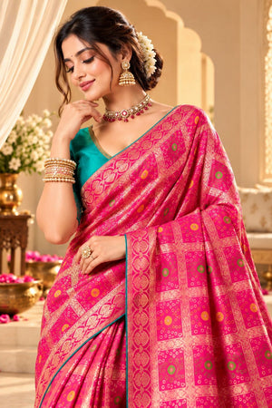 Pink Zari Woven with Bandhani Print Satin Silk Saree (ACB2442)