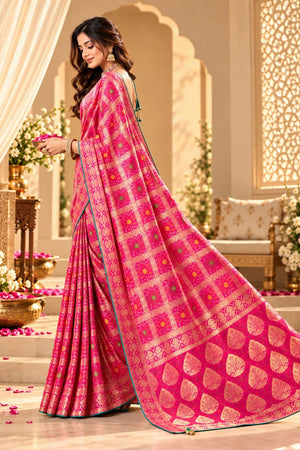 Pink Zari Woven with Bandhani Print Satin Silk Saree (ACB2442)