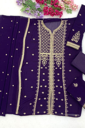 Blue Embroidered Georgette Palazzo Suit (ACB2446)