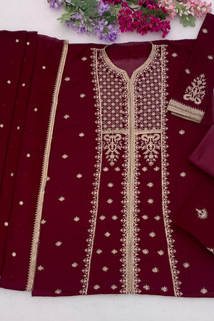 Maroon Embroidered Georgette Palazzo Suit (ACB2447)