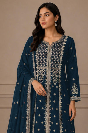 Turquoise Embroidered Georgette Palazzo Suit (ACB2448)