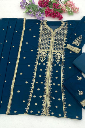 Turquoise Embroidered Georgette Palazzo Suit (ACB2448)