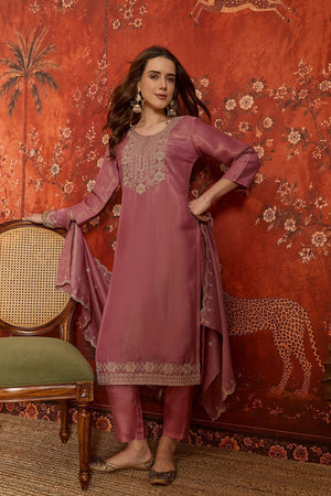 Pink Embroidered Silk Straight Cut Suits (ACB2450)