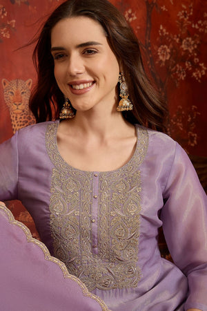 Purple Embroidered Silk Straight Cut Suits (ACB2457)
