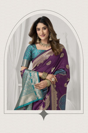 Violet Woven Silk Saree (ACB2458)