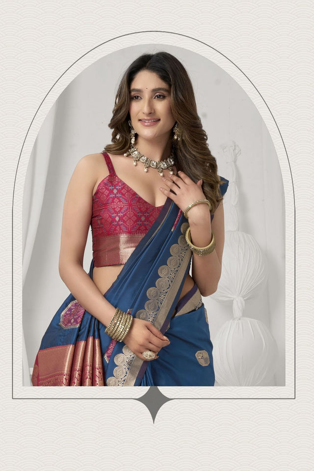 Blue Woven Silk Saree (ACB2460)