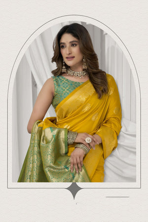Yellow Woven Silk Saree (ACB2462)
