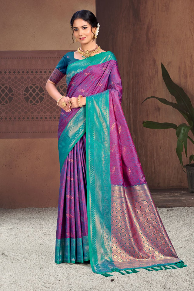 Magenta Woven Silk Saree (ACB2465)