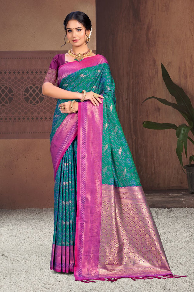 Turquoise Woven Silk Saree (ACB2468)