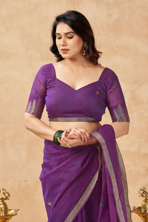 Purple Woven Linen Saree (ACB2470)