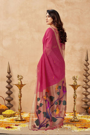 Pink Woven Linen Saree (ACB2471)