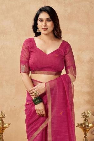 Pink Woven Linen Saree (ACB2471)
