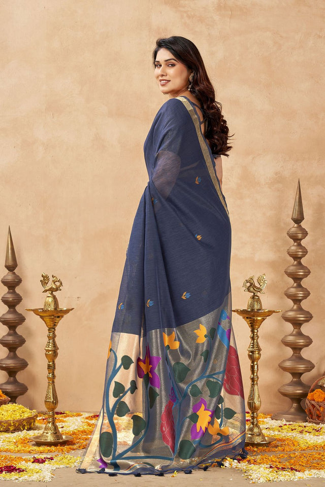 Grey Woven Linen Saree (ACB2473)