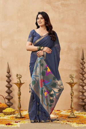 Grey Woven Linen Saree (ACB2473)