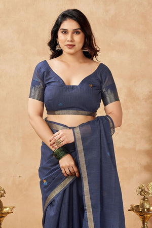 Grey Woven Linen Saree (ACB2473)