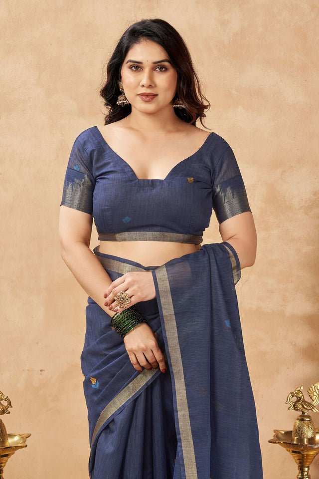 Grey Woven Linen Saree (ACB2473)
