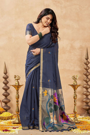 Grey Woven Linen Saree (ACB2473)