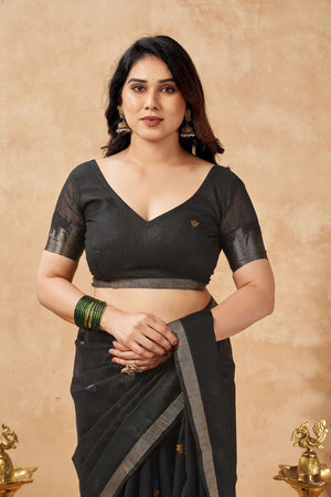 Black Woven Linen Saree (ACB2475)