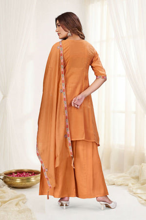 Rust Embroidered Chanderi Palazzo Suit (ACB2477)