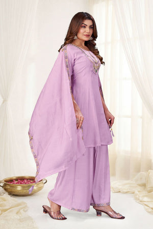 Lavender Embroidered Chanderi Palazzo Suit (ACB2478)