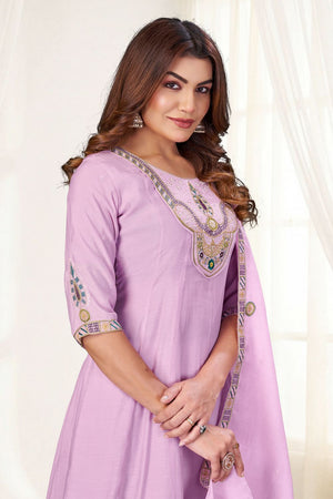 Lavender Embroidered Chanderi Palazzo Suit (ACB2478)