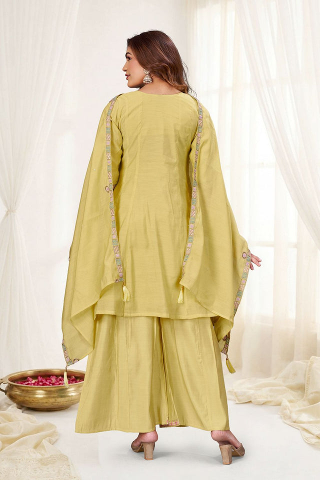Cream Embroidered Chanderi Palazzo Suit (ACB2479)