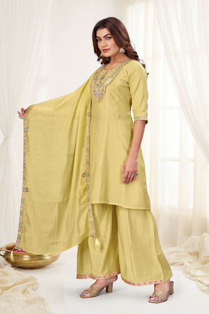 Cream Embroidered Chanderi Palazzo Suit (ACB2479)
