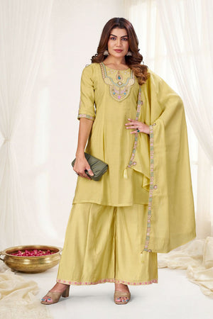 Cream Embroidered Chanderi Palazzo Suit (ACB2479)