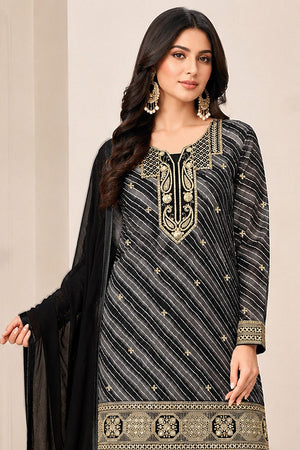 Black Embroidered Georgette Sharara Suit (ACB2480)