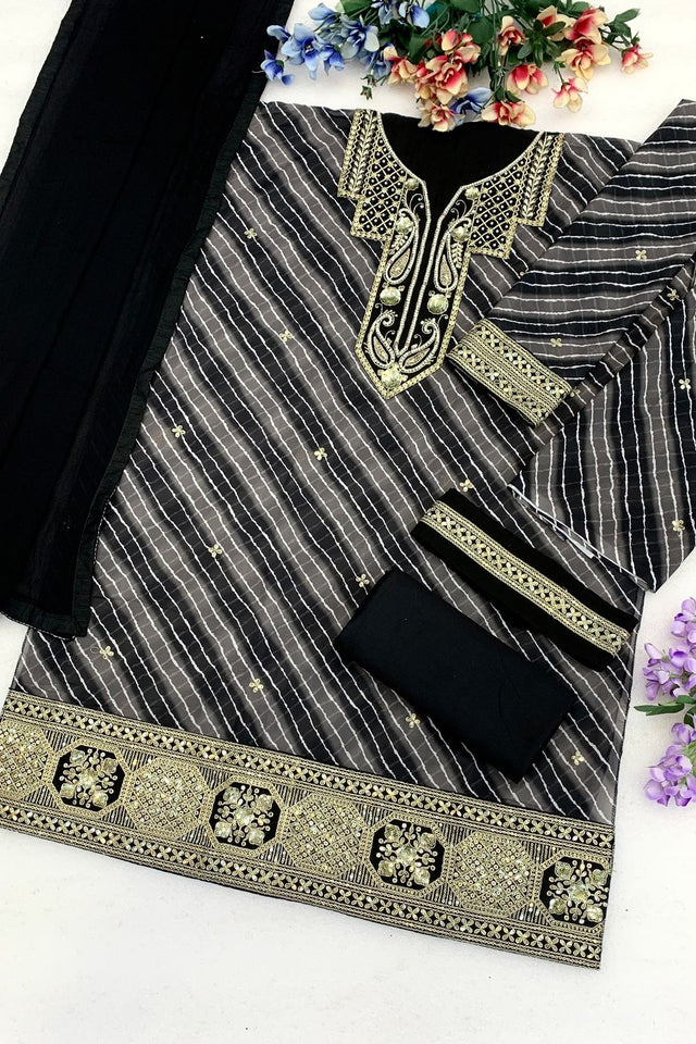Black Embroidered Georgette Sharara Suit (ACB2480)