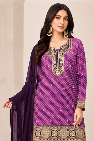 Purple Embroidered Georgette Sharara Suit (ACB2481)