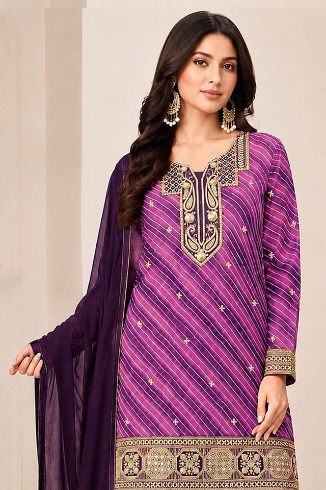Purple Embroidered Georgette Sharara Suit (ACB2481)