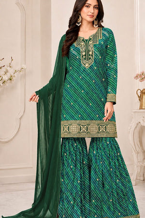 Green Embroidered Georgette Sharara Suit (ACB2482)